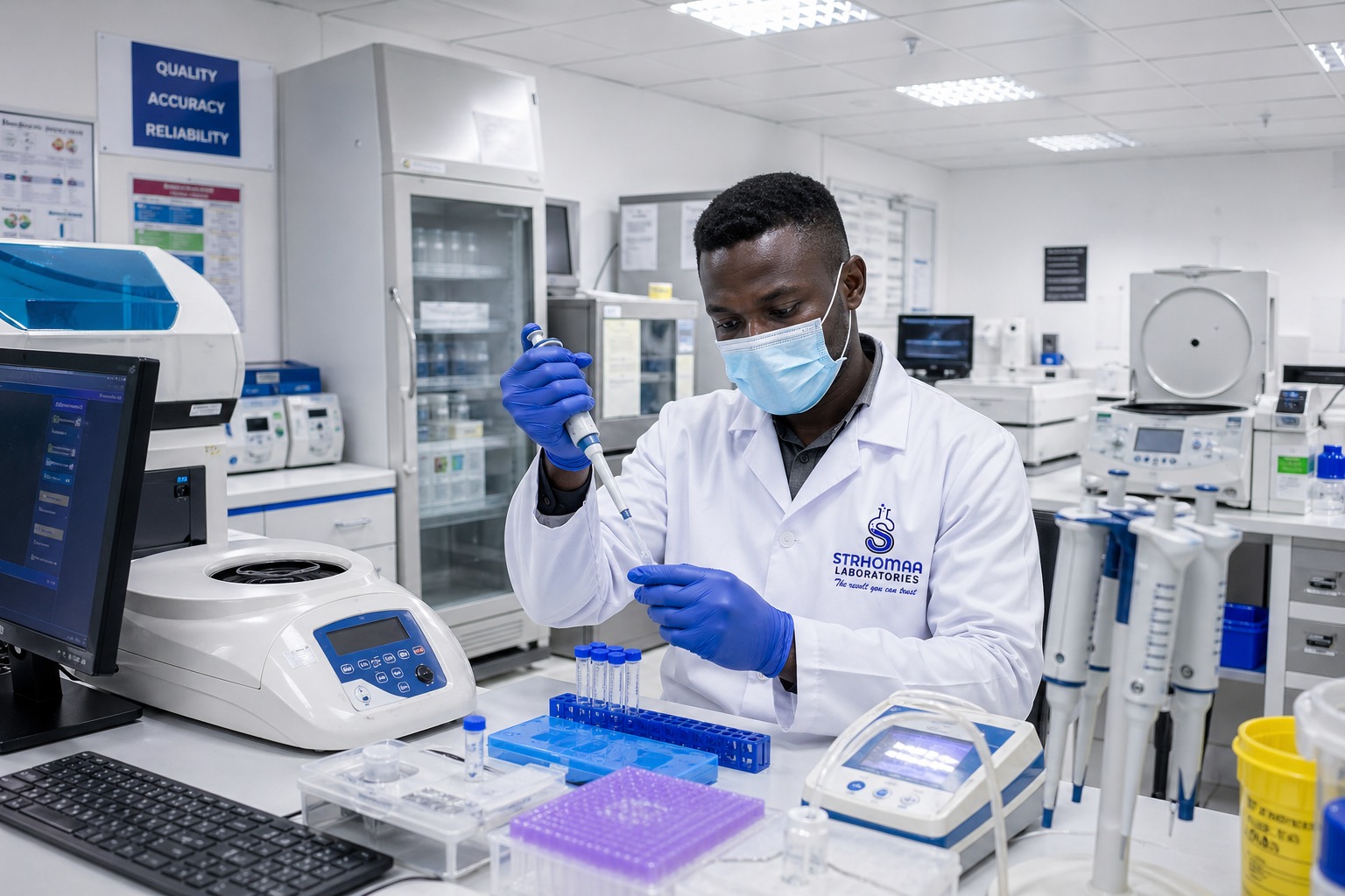 Scientist working with microscope